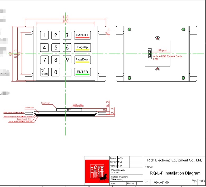 IP65 / IK07 Metal Industrial Mini Numeric Keypad 16 Keys Lightweight Keypad USB Rear Panel Mounted -40℃