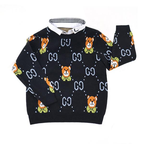 Children's fake-shirt Collar faux shirt Collar neck Jacquard Knit Bear Pattern
