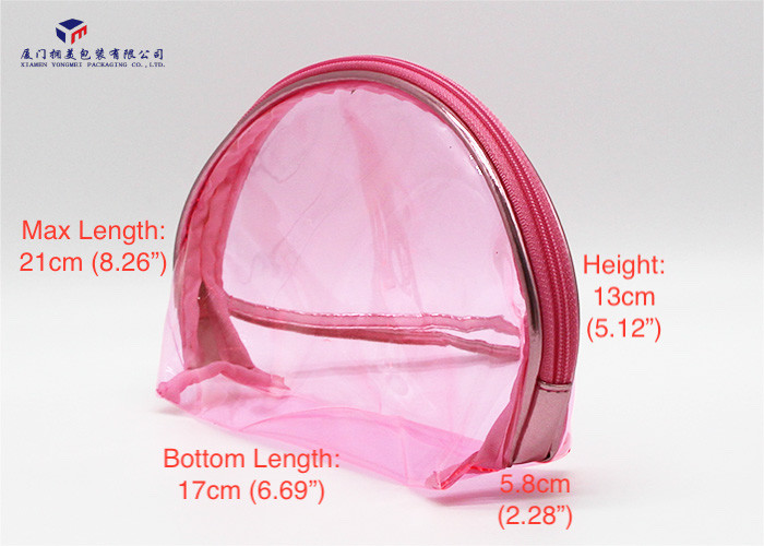 Semicircular Shape Soft PVC Bags Transparent Clear Pink Color Size 17X5.8X13cm