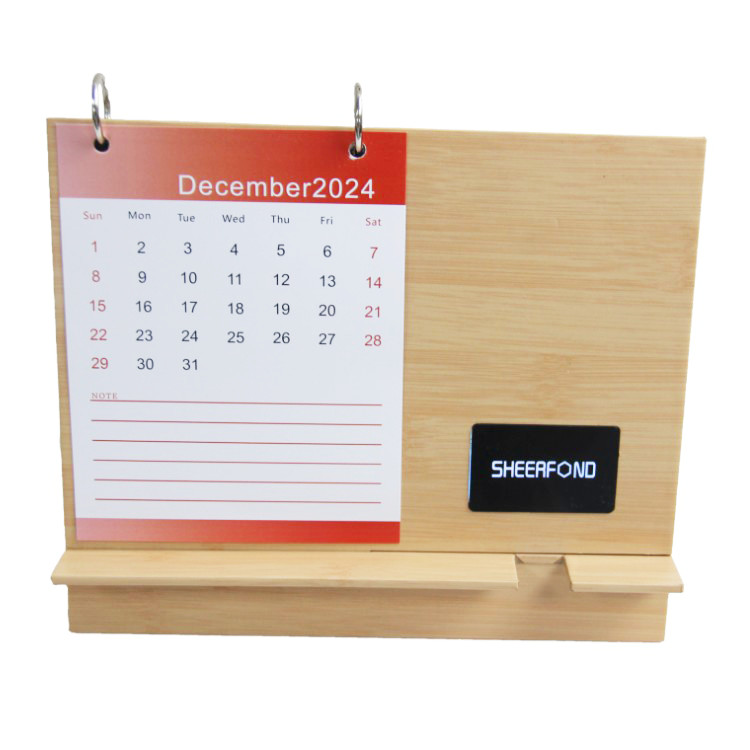 Custom 2024 High Quality Fashion Funny 365 Day Calendar Multifunctional Wireless Charging Wood Desk Calendar