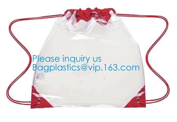 PVC Drawstring Bag Backpack With Solid Bottom Promotional Custom 210D Transparent PVC Clear Drawstring Backpack Bags