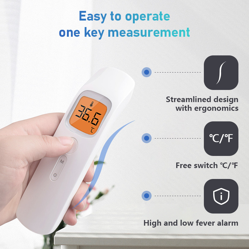 10C To 40C Digital Infrared Thermometer White LCD Forehead Thermometer