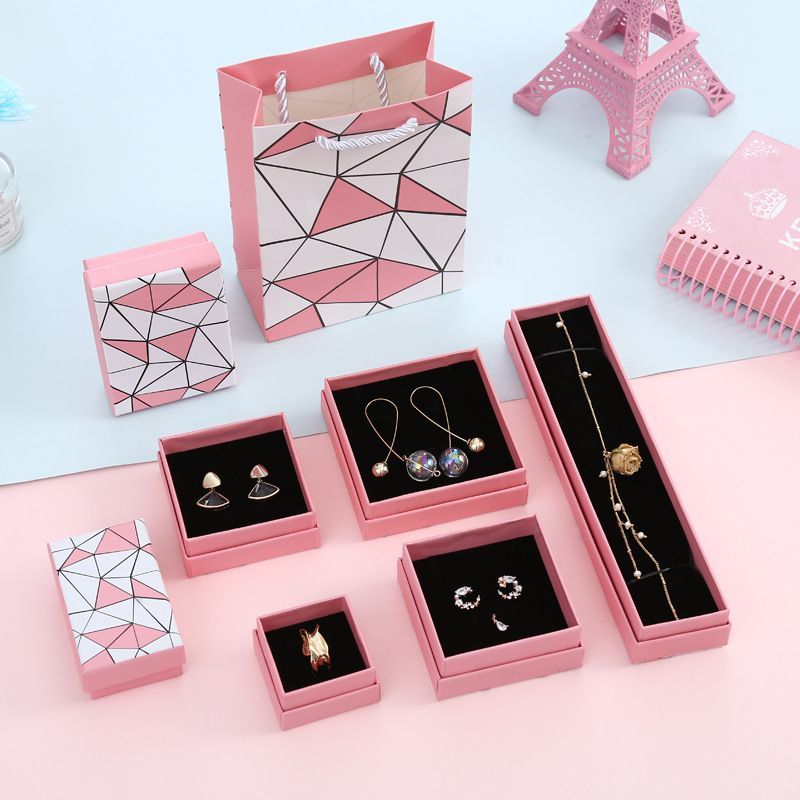 Custom Luxury Black Jewelry Packaging Paper Necklace Ring Earring Boxes Lid and Base Jewellery Set Case Cardboard Gift Box with Foam Insert