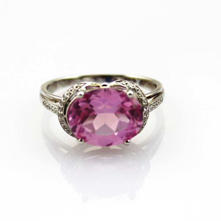 Women Jewelry 925 Silver 9mmx11mm Oval Pink Cubic Zircon Ring(R128)