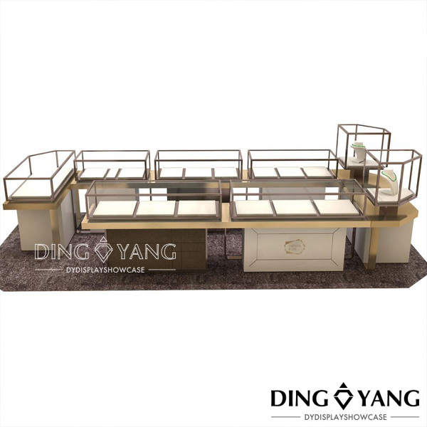 Gold Color Custom MDF Showroom Display Cases