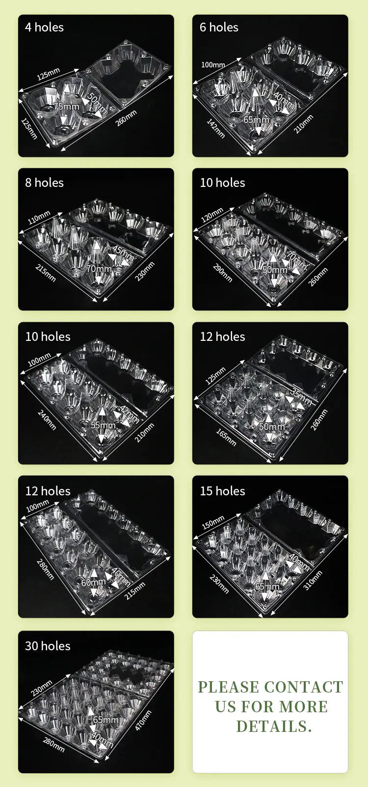 Disposable Egg PET Egg Tray 15 Hole Hinge Clam Hygienic And Convenient