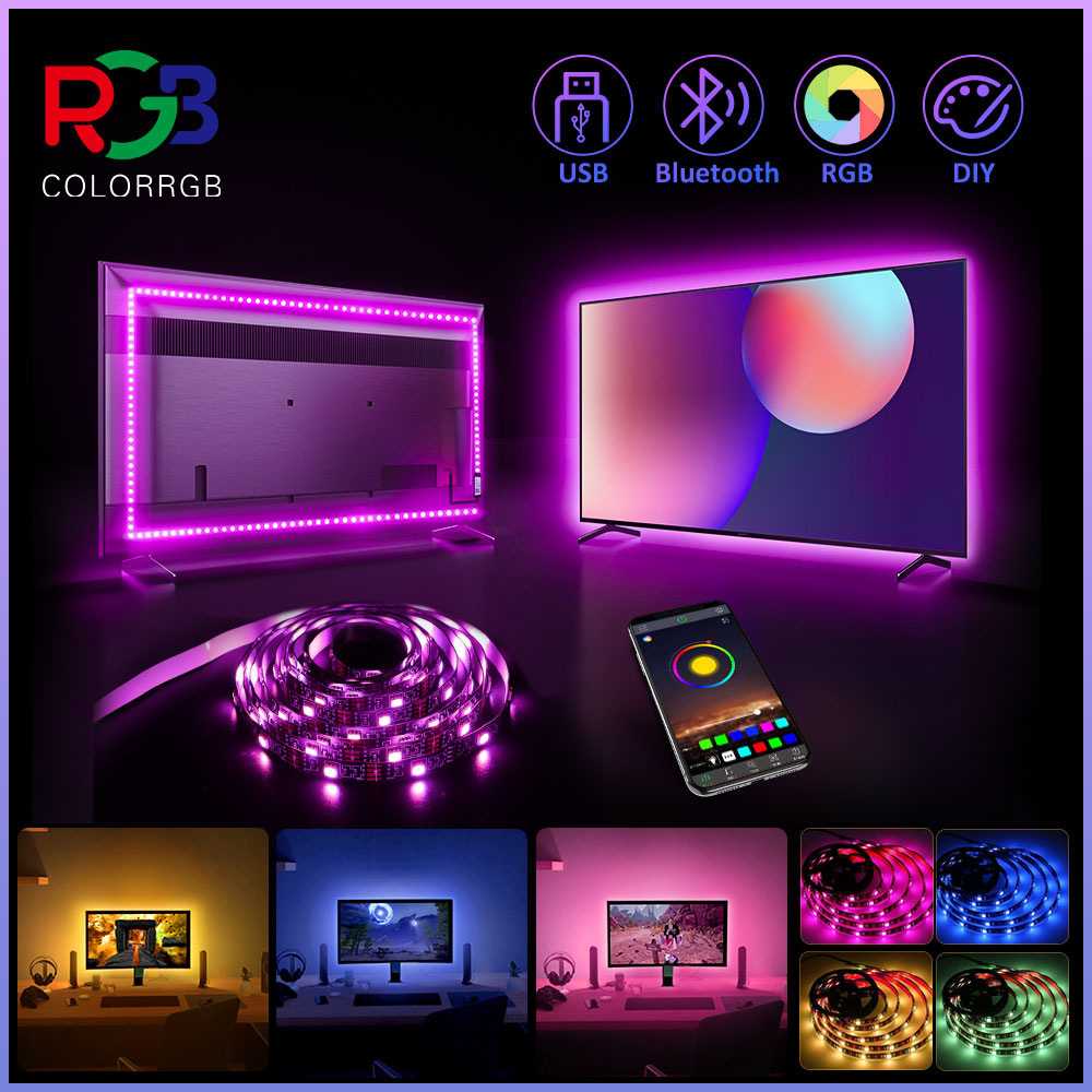 High CRI Ra 80 5m RGB Smart Strip Light Set With 24Keys Bluetooth 5V RGB SMD 5050 LED