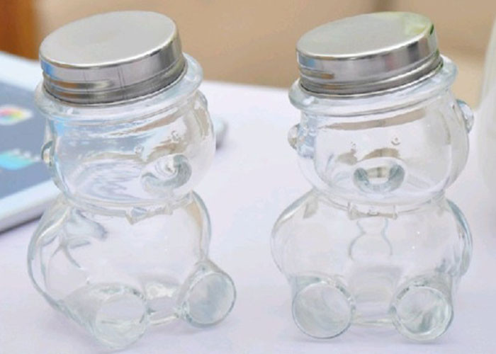 Cartoon Sealable Glass Jars Bear Shape Aluminum Lid High White Glass