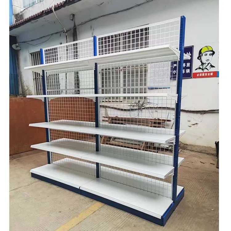 Factory Customized Size Thickness Color Supermarket Single Sided Shelf Display Grocery Mesh Gondola Rack With Adjustable Shelves