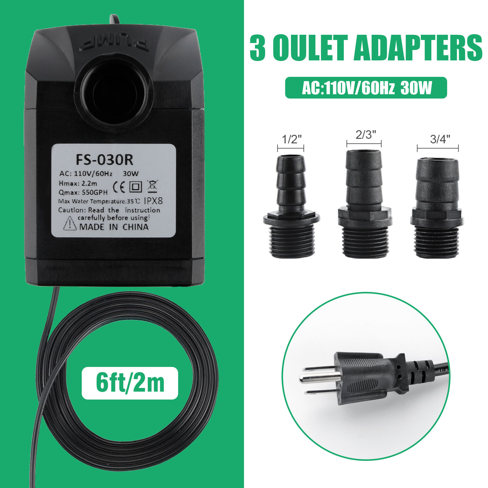 3L/M Sumersible Aquarium Submersible Water Pump 30W Adjustable Superb Quiet
