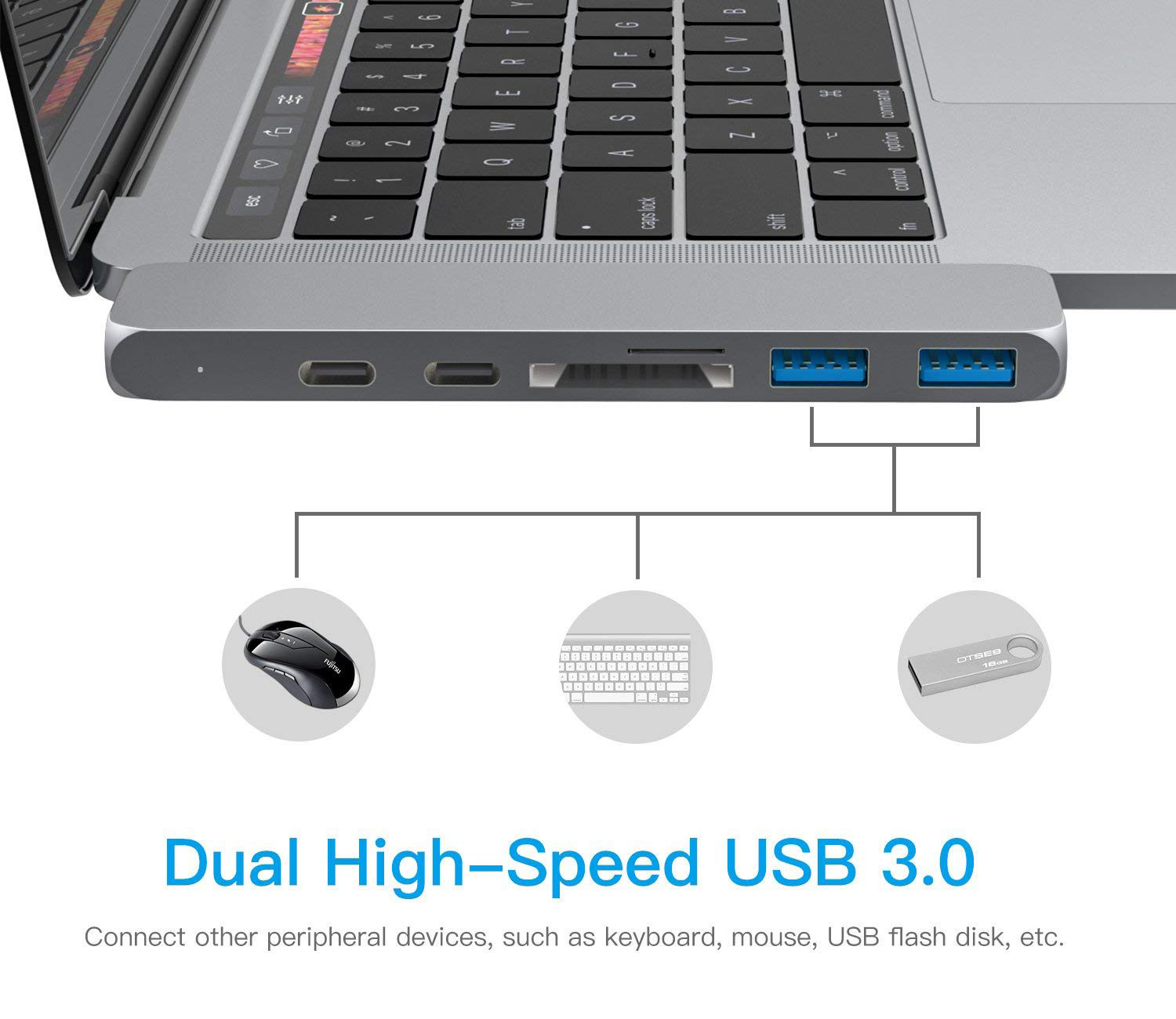 Portable Double Type-C hub adapter 4K hub + card reader + PD charge 4K HD MacBook converter