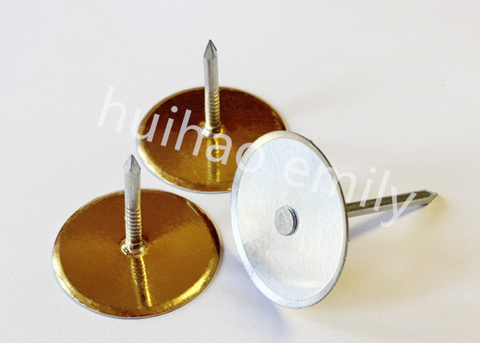 38mm Galvanized Steel Duct Liner Cup Head Pins With Gold Paper