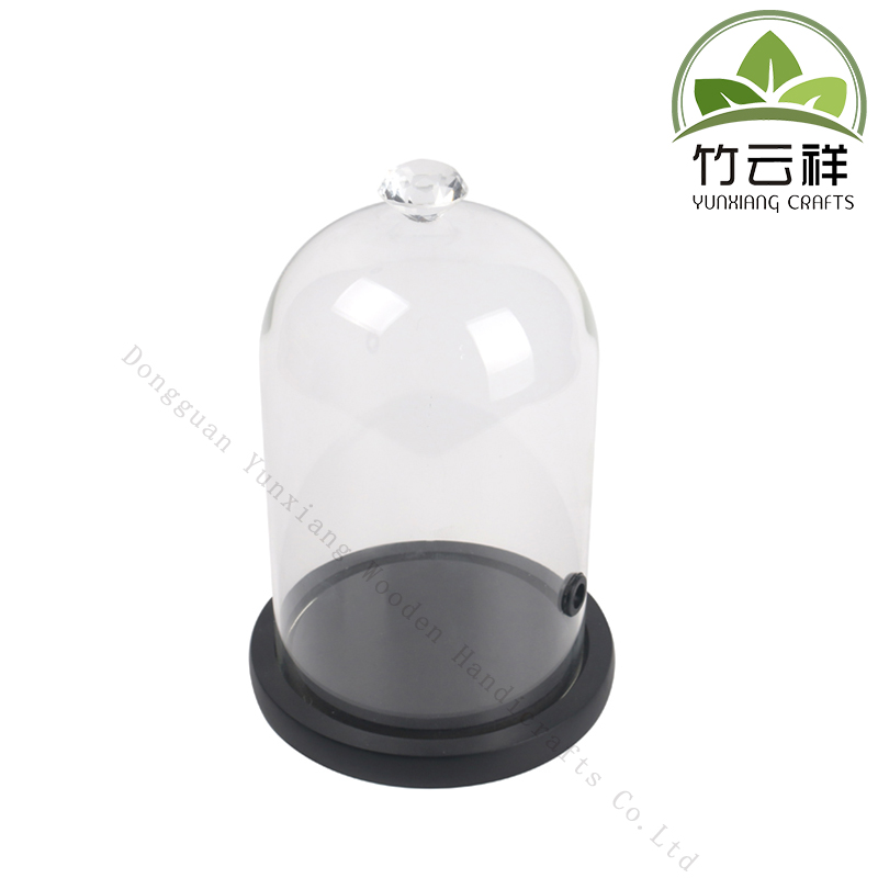 Clear Glass Dome, Glass Bell Jar Cadle Cake Display Case Black Wooden Base for Christmas Home Decor