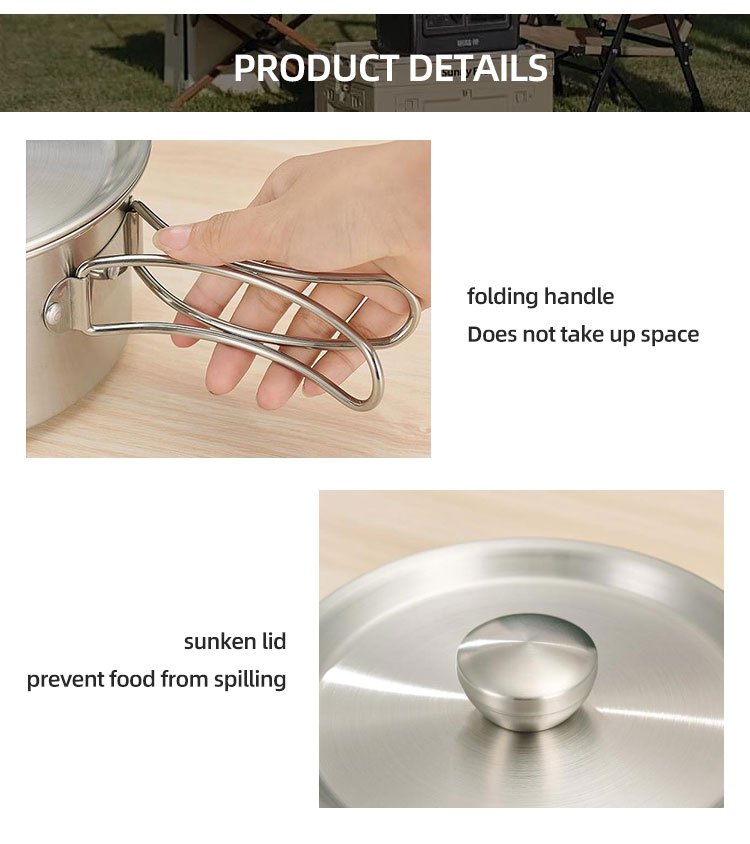Amazon TOP Seller 304 Stainless Steel Non Stick Fry Pan Outdoor Cooking Set Camping Cookware Set For Hiking