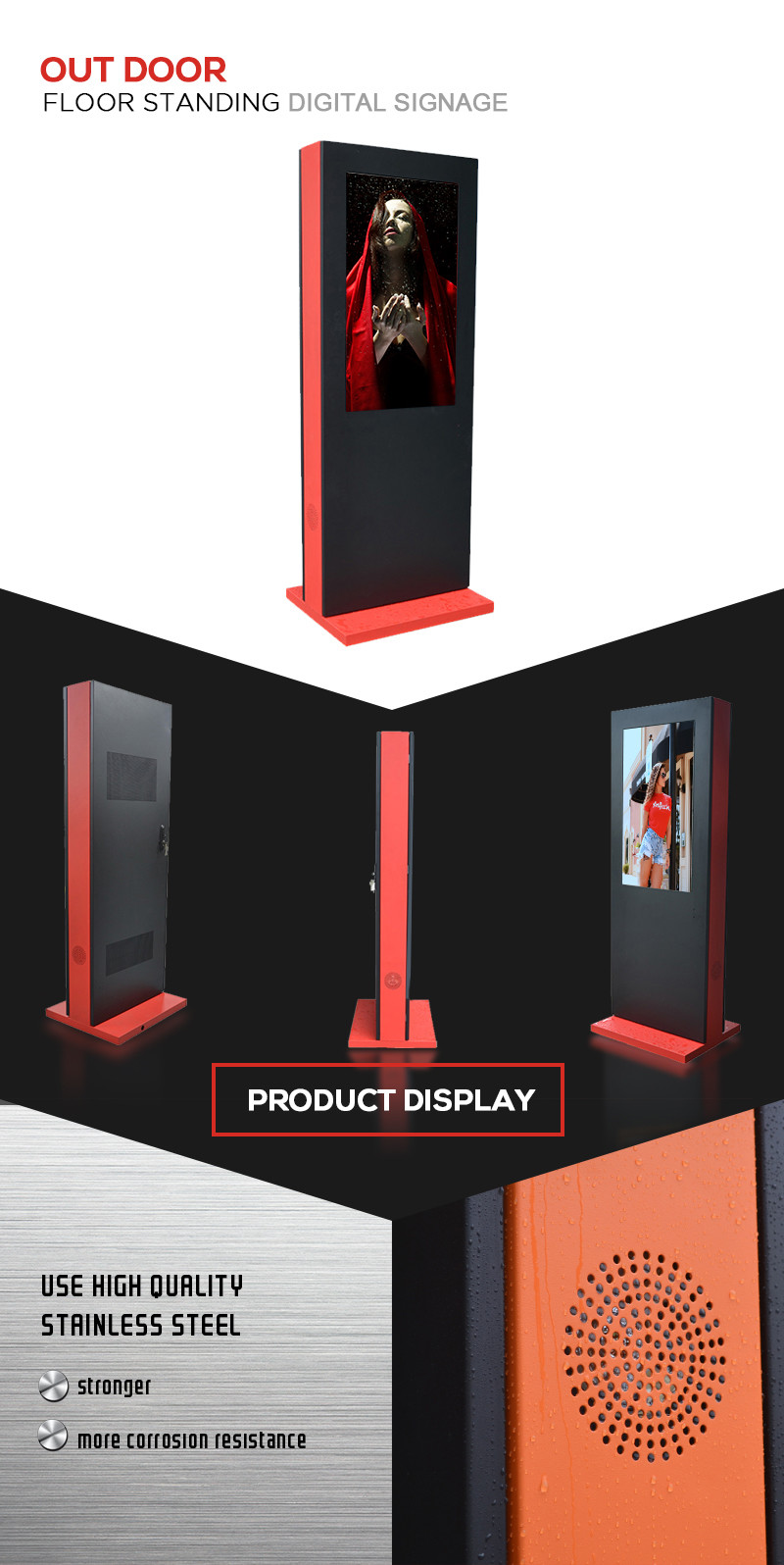 TFT Panel Freestanding Digital Signage , 43'' Outdoor Digital Display Signs 2500 Nits