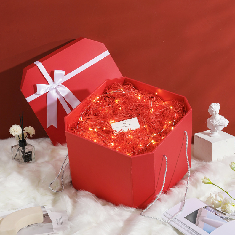 Square Novelty Ribbon Birthday Gift Box Packing Box Paper Gift for Customized Logo Size