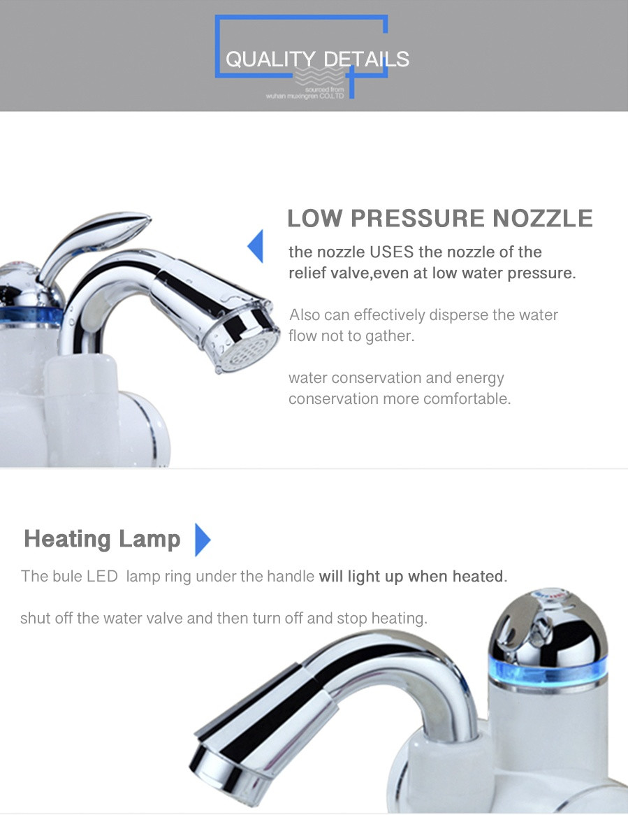SS304 Tankless Hot Water Tap IPX4 Digital Control Electric Faucet 2-3L/Min