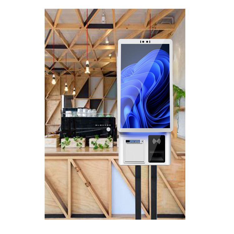 Indoor White Wall Mounted Restaurant Ordering Kiosk Desktop Install