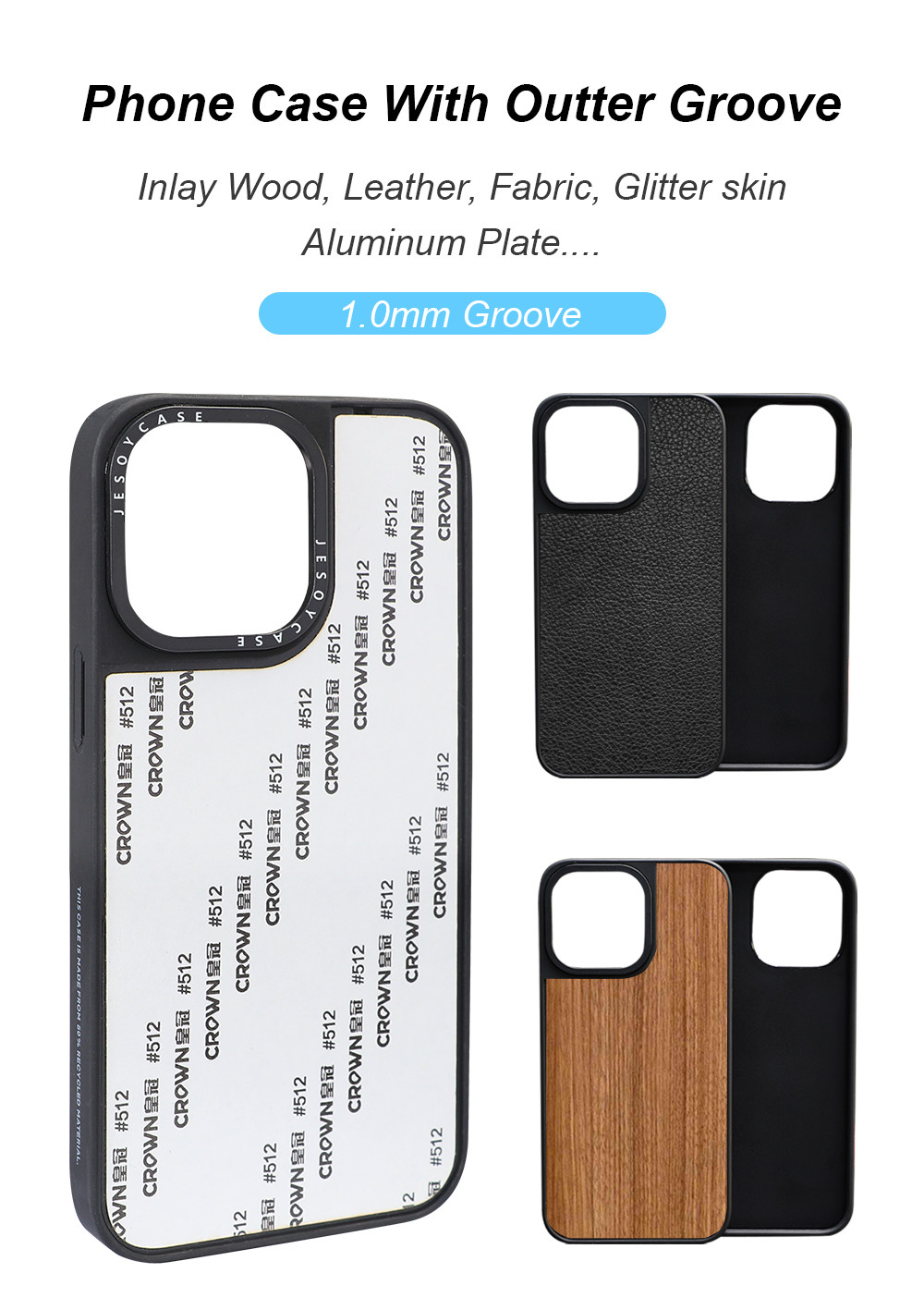 Matt Groove TPU PC Phone Case Inlay Leather Wood Shockproof For IPhone