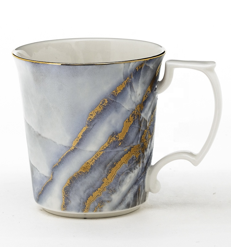Marble design high-end cup and saucer gift set porcelain coffee tea cups and saucers