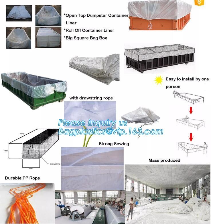 Dumpster 6Mill Open Top Roll Off Drawstring Container Liners,Open Top Drawstring 6 Mil Roll Off Container Liners, BAGEAS
