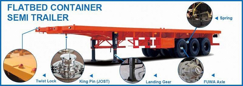 60 Ton Used Flatbed Semi Trailer , 40ft 3 Axle Flatbed Semi Trailer