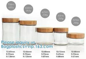 China Storage Jar Container With Bamboo Wood Lid, SQUARE Glass Jars, Round Cosmetic Concentrate Jars on sale