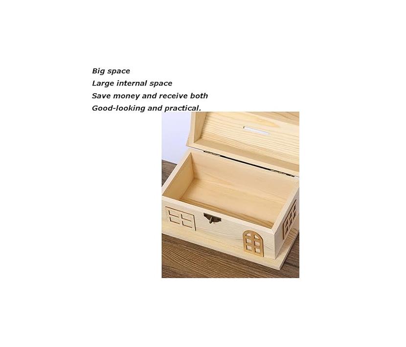 Wooden House Shaped Piggy Bank. Cute Home Decor andSaving Container. Premium Wooden Design Ideal for Kids and Adults