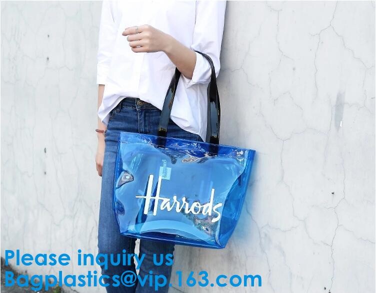 Clear Shopping Bag Transparent PVC Beach Handbag Tote Shoulder Bag Beach Waterproof Large Capacity Foldable Travel Stora