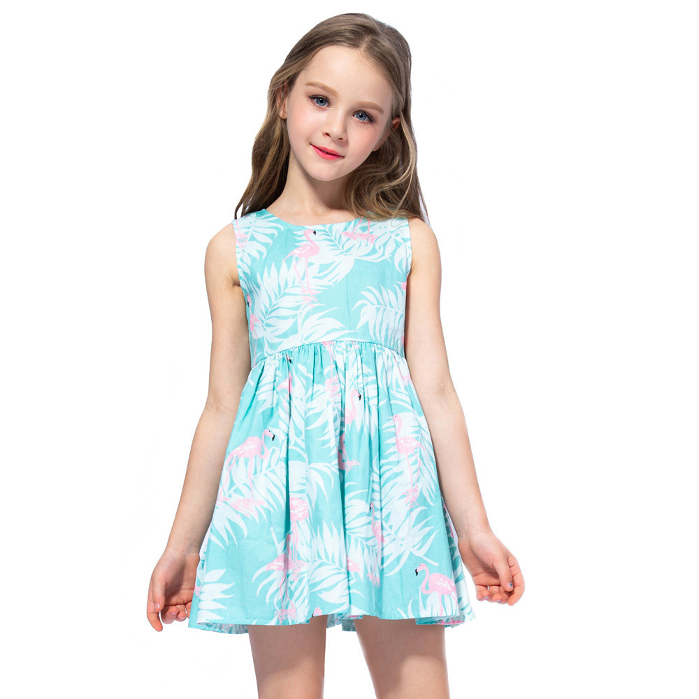 Summer Girls Children'S Casual Dress Sleeveless Flamingo Printed