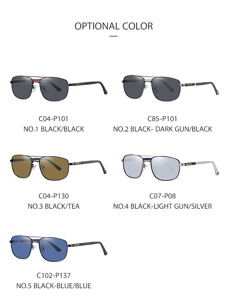 Classic Retro Rectangular Metal Sunglasses Polarized Shatterproof