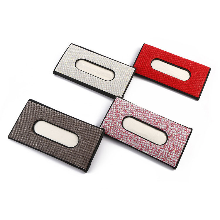 Diamond PU Leather Car Visor Tissue Box Napkin Holder for Car