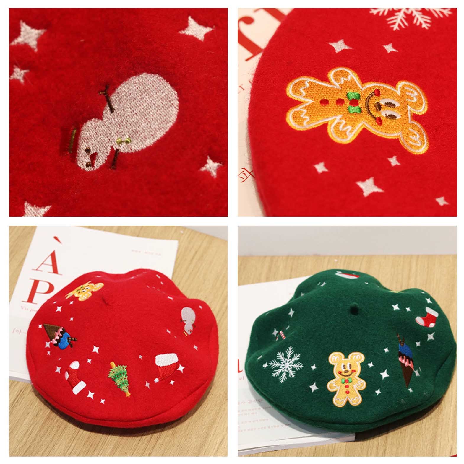 Embroidery Beret Cap Hat Multi Color Wool Material For Winter