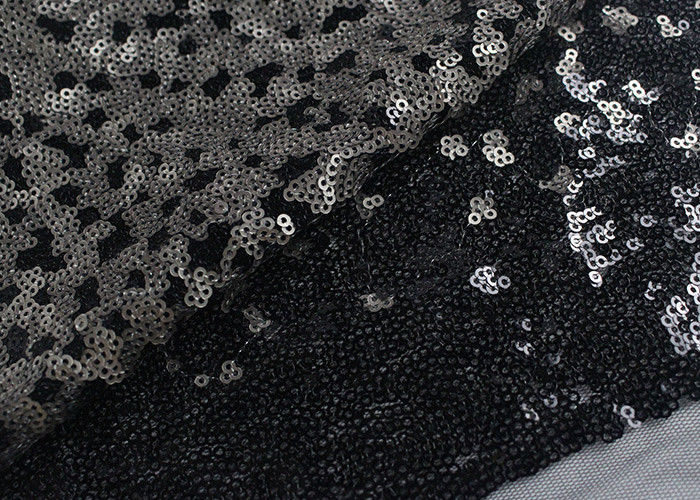 Golden Black Sequin Lace Fabric With 3D Embroidery Fabric For Party Gown Dresses