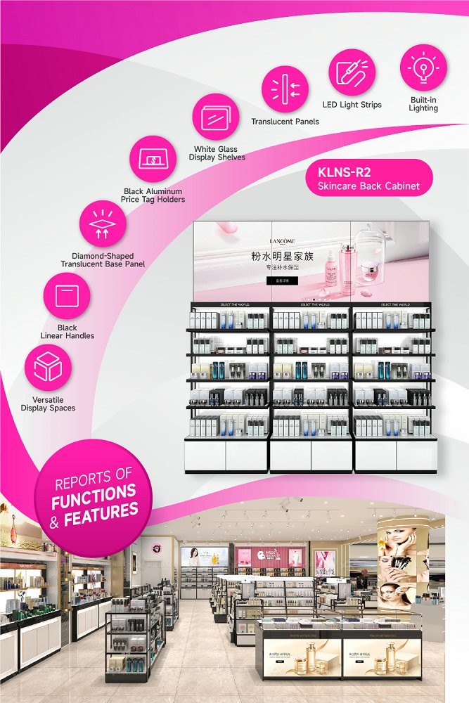 KLNS-R2 Translucent Panels Skincare Display Cabinet with Black Aluminum Slots