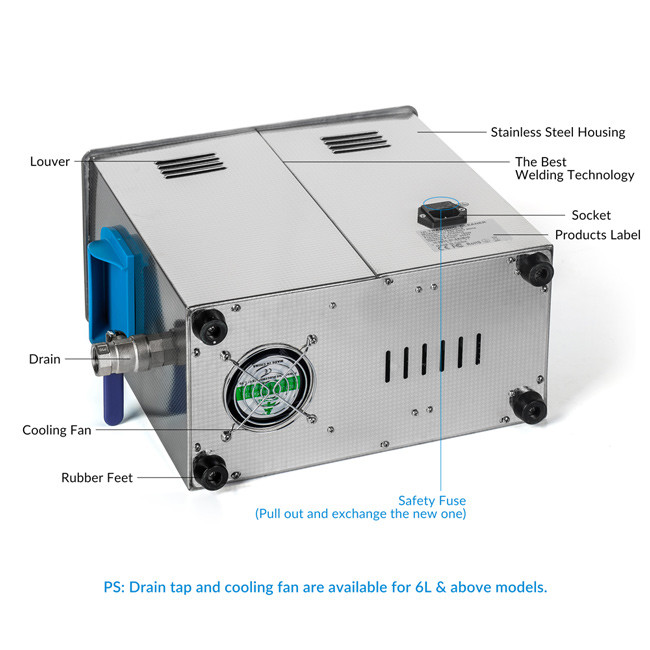 6L Laboratory Manual Ultrasonic Cleaner 40kHz 150W With Drain Valve SUS304