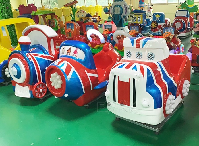 60W Amusement Park Kiddie Ride Fiberglass Electric Ride British Style Little Train