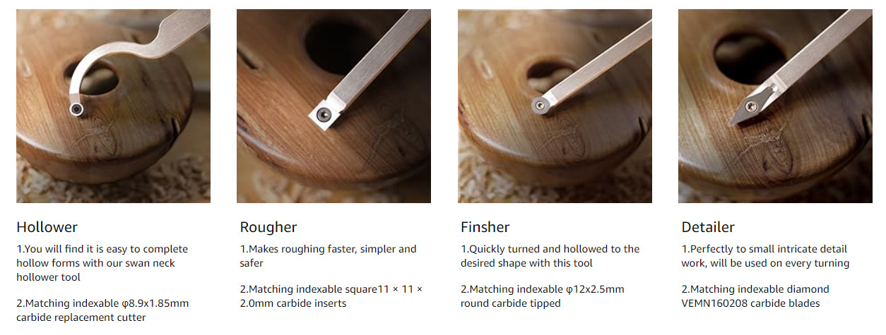 4pcs DIY Mini Carbide Tipped Wood Lathe Turning Tools Combo Set