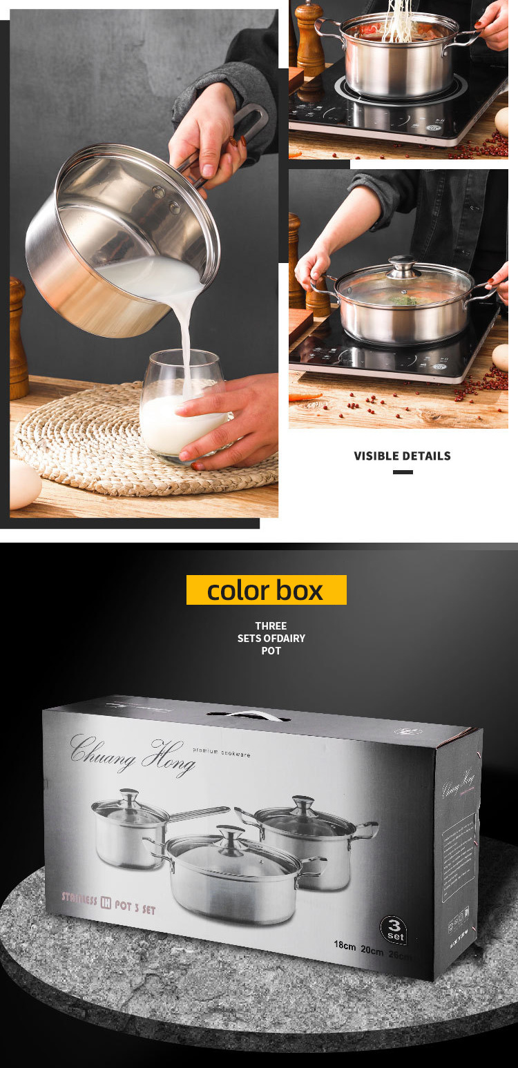 3 Pcs Stainless Steel Cookware Cookware Sets Induction Cook Pot Set Of Stainless Steel Pot Sets With Lid