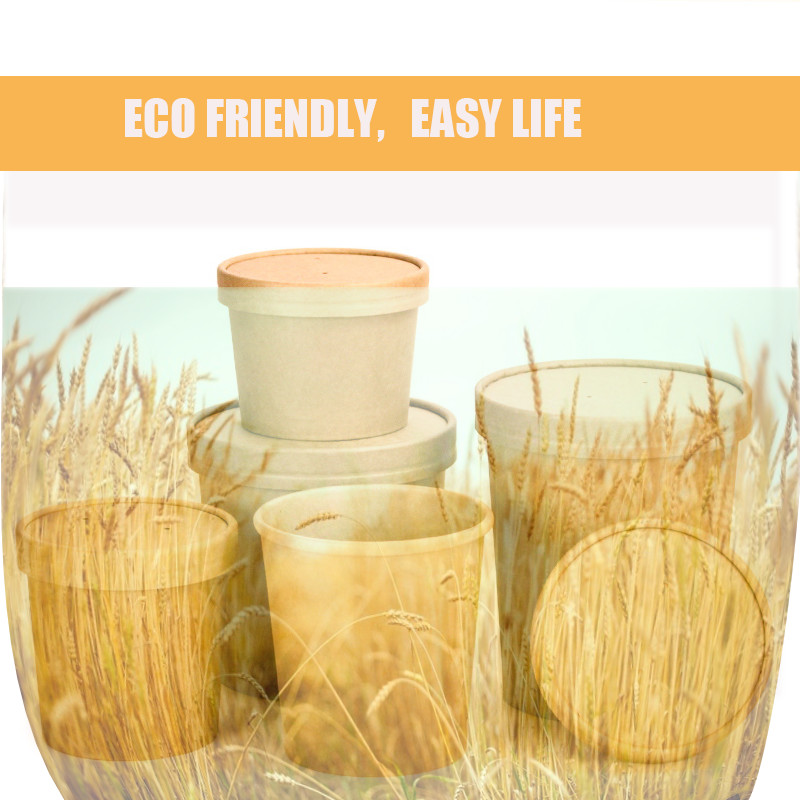 Disposable biodegradable 270ml sugarcane pulp PLA bagasse paper soup bowl containers