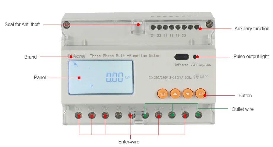 Acrel DTSD1352-CT Three Phase DIN Rail Mounting Energy Meter LCD Display 3 CT Current Under 5A