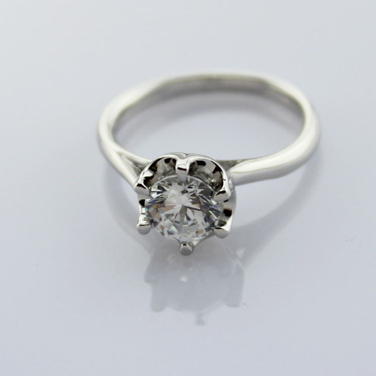 Sterling Silver Engagement Ring with 6mm Round Solitaire Cubic Zirconia (F81)