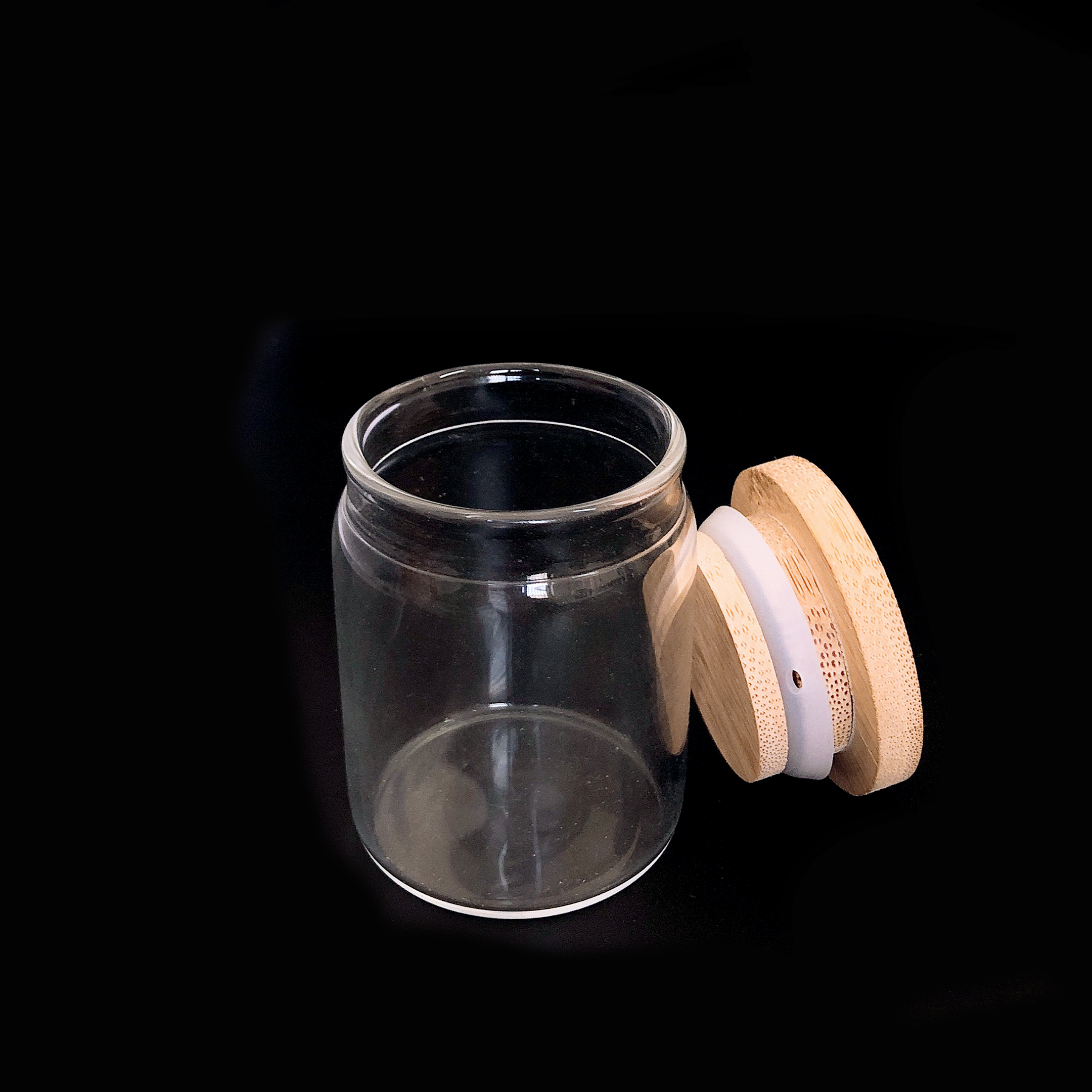 Heat resistant 2 4 6 8 oz candy foods rubber sealed wooden lid air tight storage containers glass jar with bamboo lid