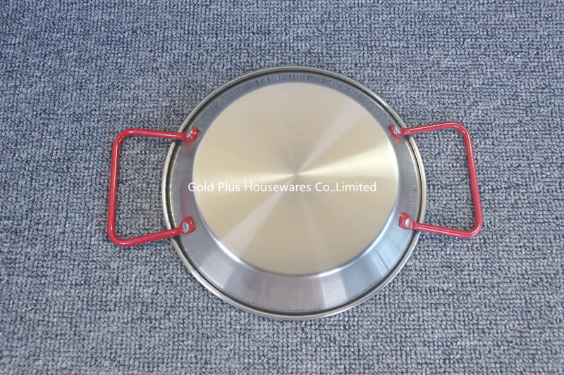 Kitchen korean stainless steel cooking paella pan tray happy cooking spanish seafood pan with red handle