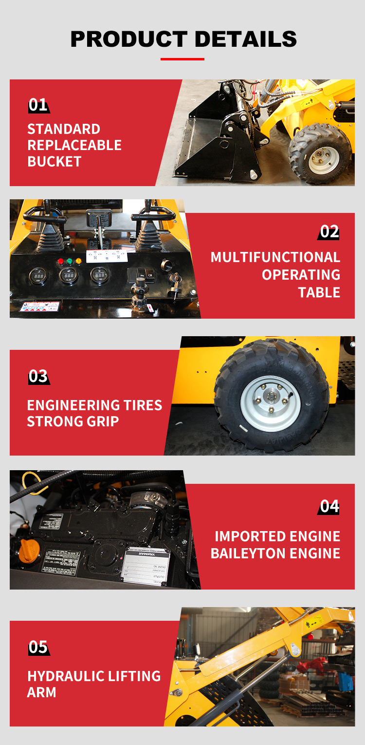 Powerful 500KG Mini Skid Steer Loader with Track 15.7 kW and 17.1KW Maximum Power