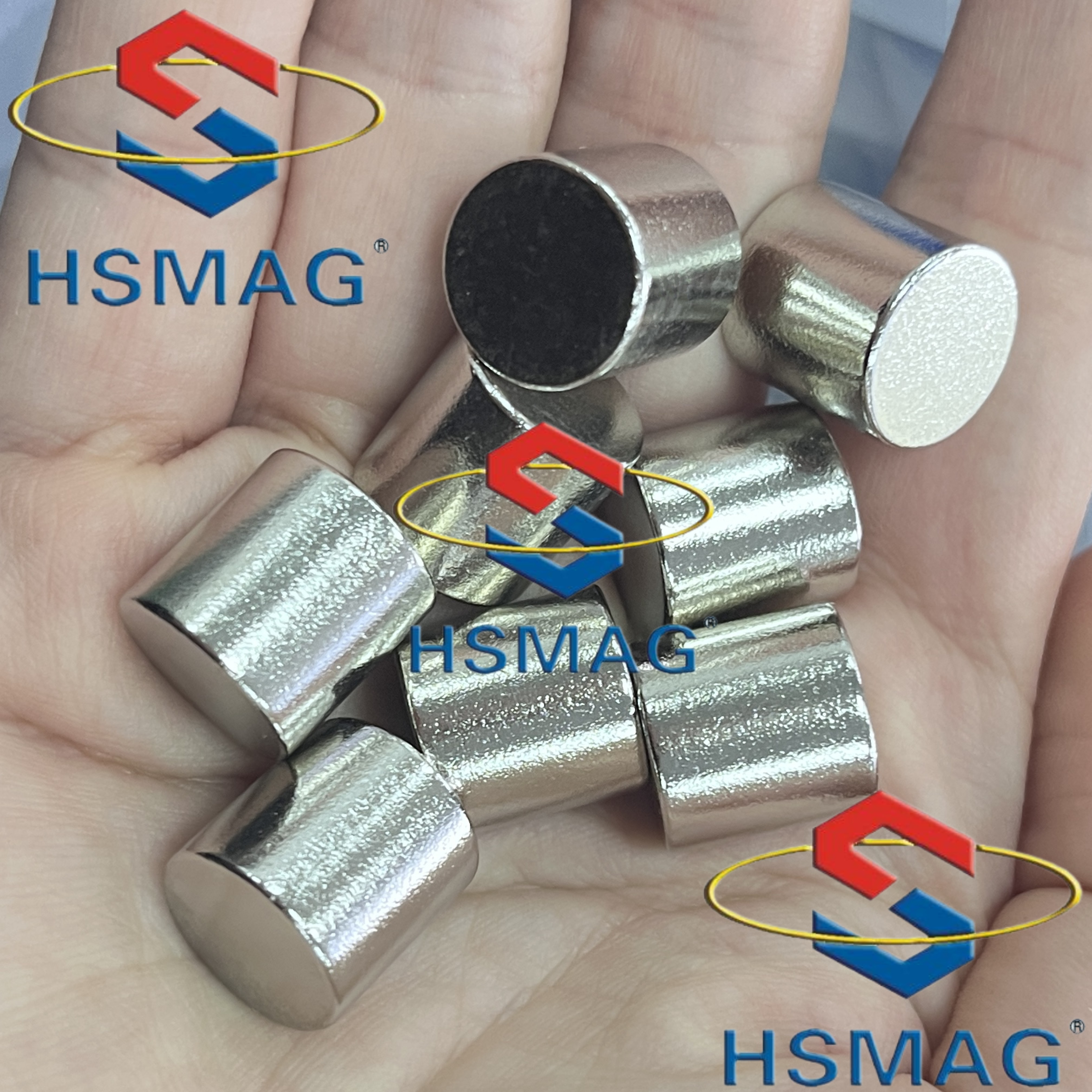 HSMAG Round Silver Super Strong Industrial Magnet Rustproof OEM Cylinder Magnets