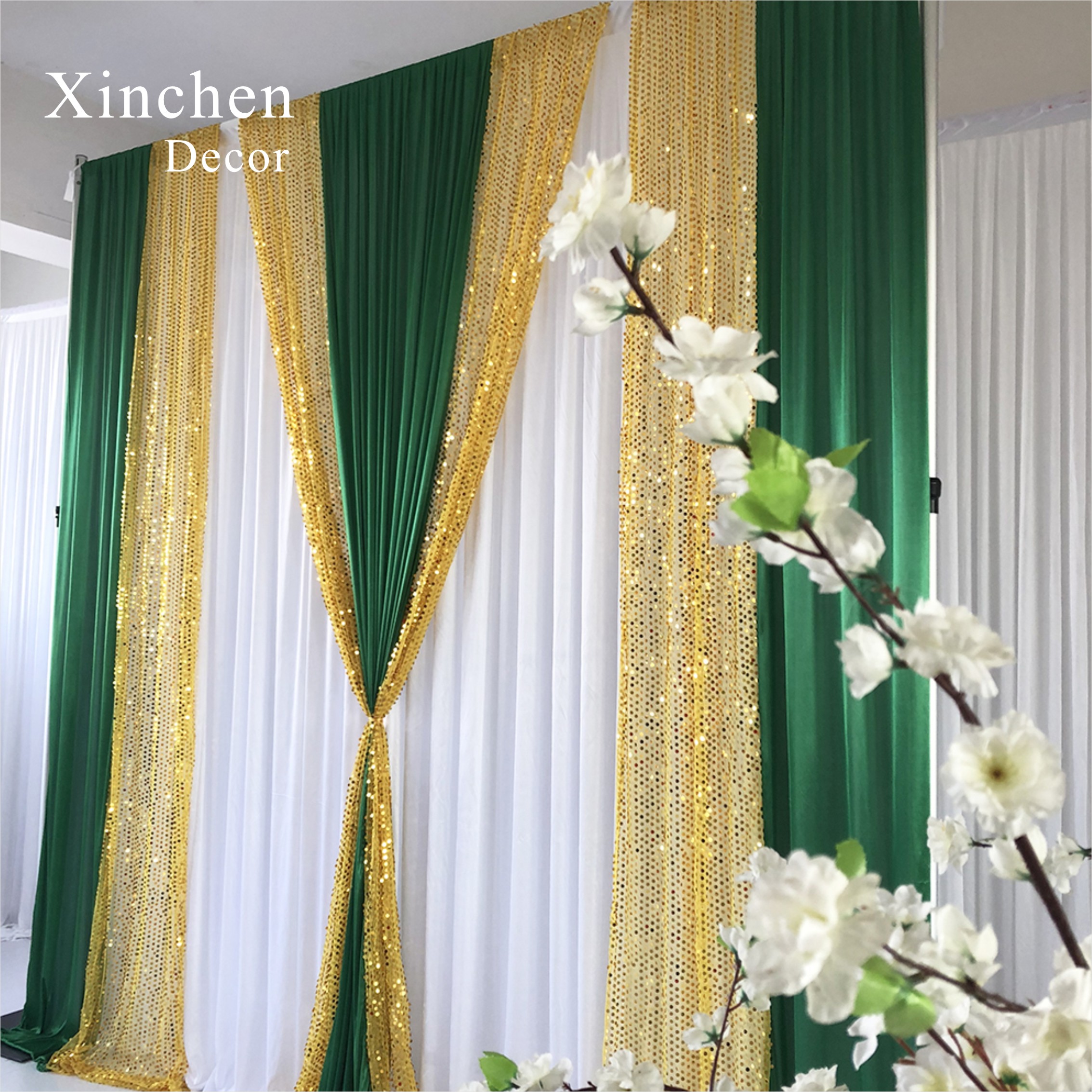 Hot Sale Gorgeous blue silk cloth drape valance curtains with ivory tassel