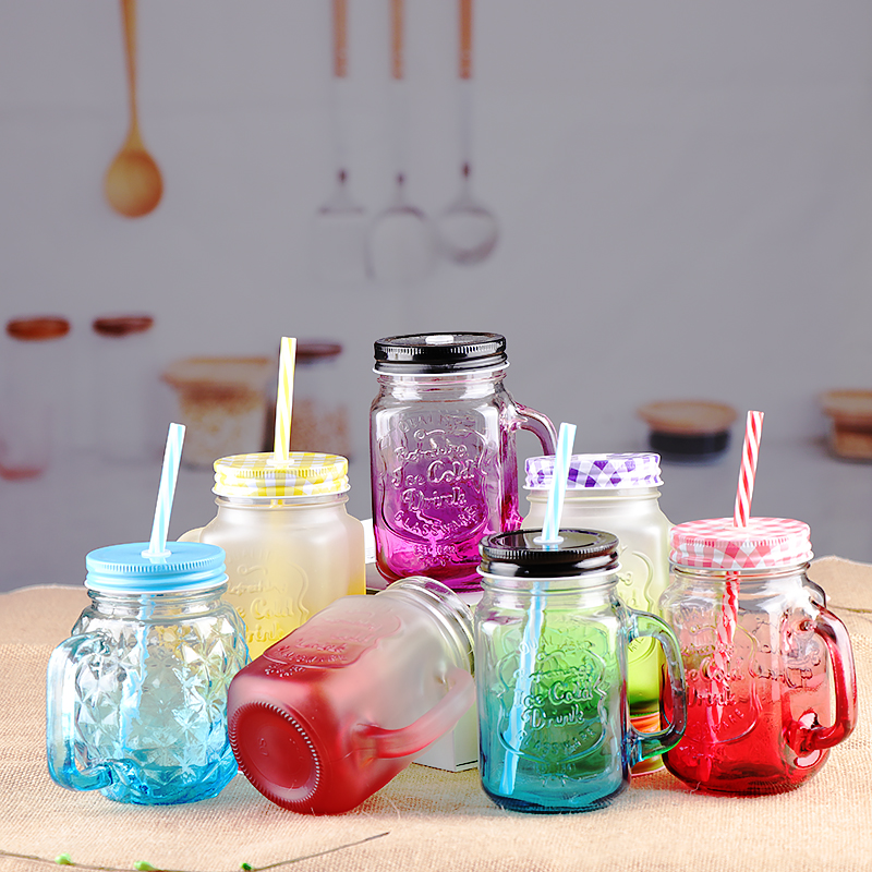 Creative Fruit Juice Cold Drink Cup Vintage Rooster Cup with Mason Glass and Straw Handle