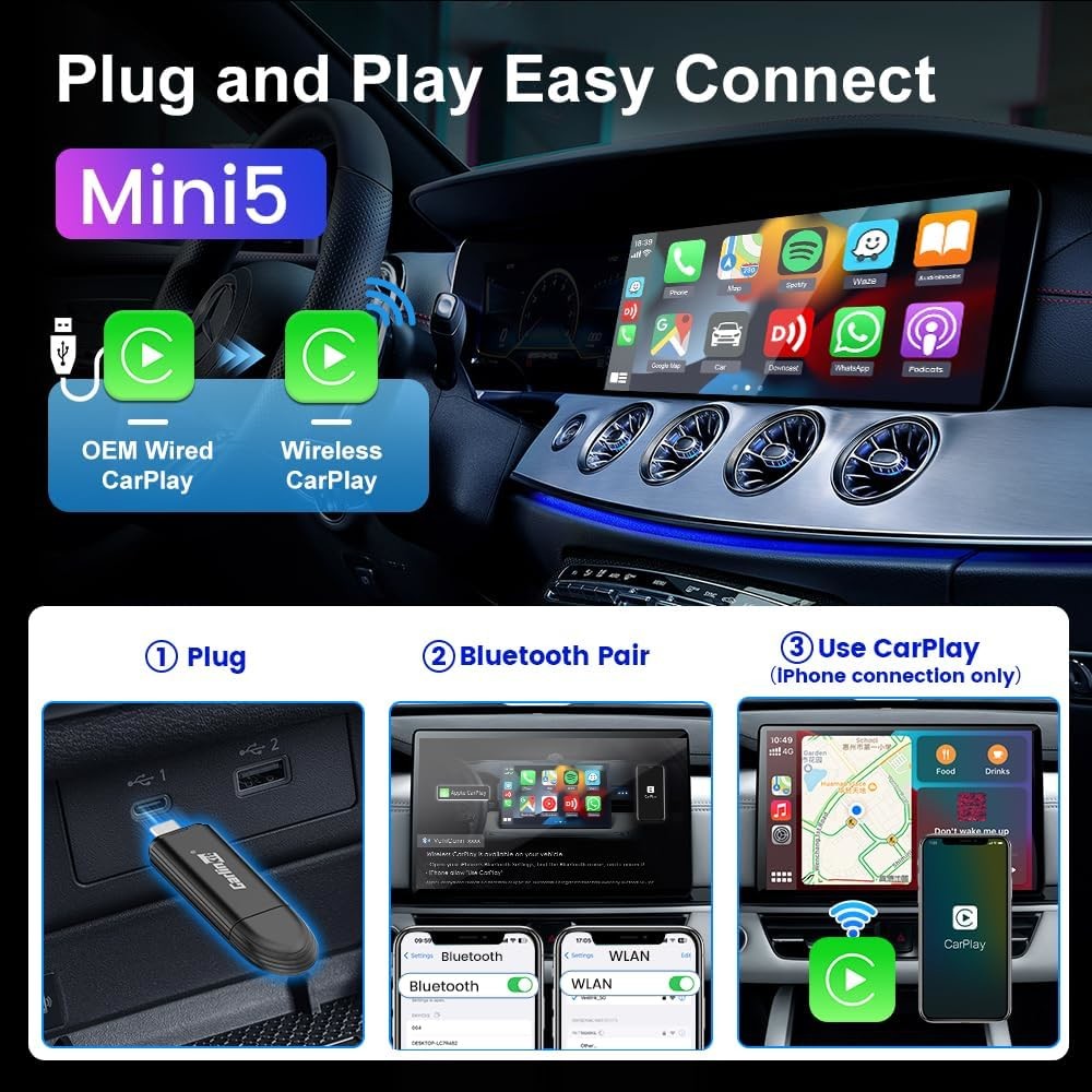 Wired To Wireless Adapter Carplay and Android Auto Mini SE Pro Compatible With IOS 10 & Android 10