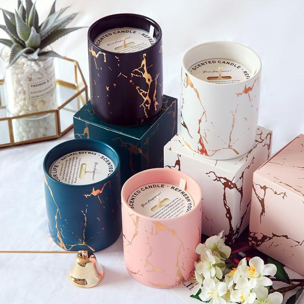 Quality Customizable Logo Ceramic Candle Vessels , Porcelain Empty Candle Jars For Christmas for sale
